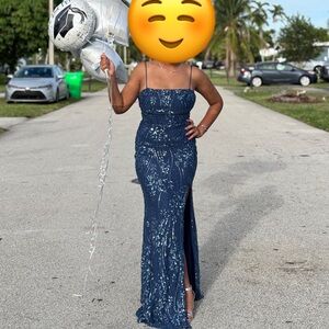 Elegant Navy Sequin Gown